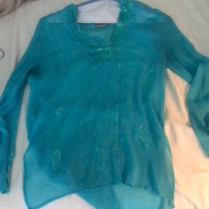 Chico’s Ornate baby blue blouse